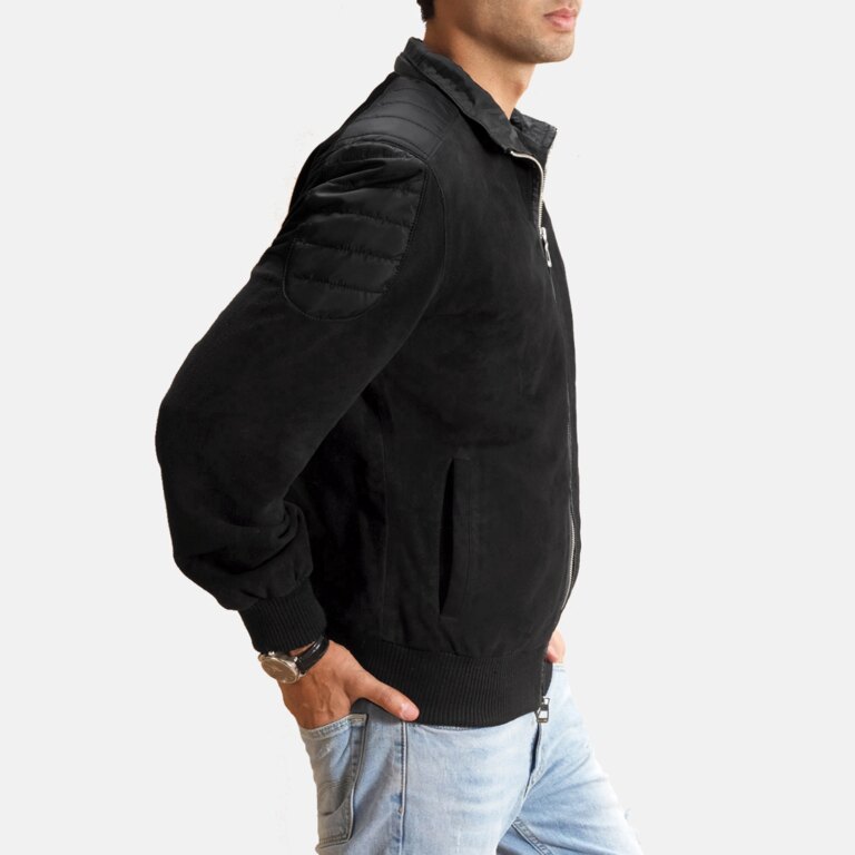 Mens Ethan Hybrid Suede Bomber Jacket Side Pose-3-1720093265714